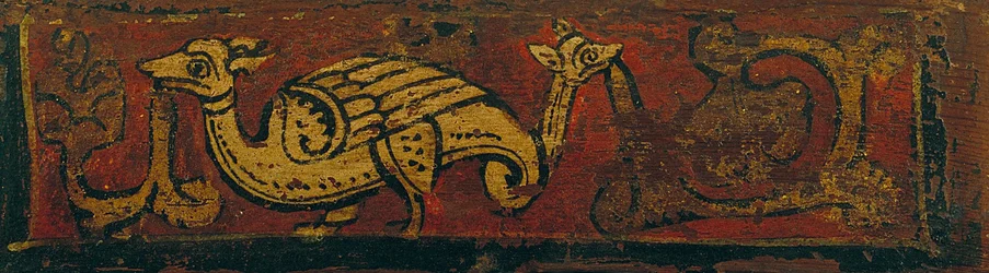 Deckenpaneel mit fantastischem Tier, das Pflanzenmotive verschlingt